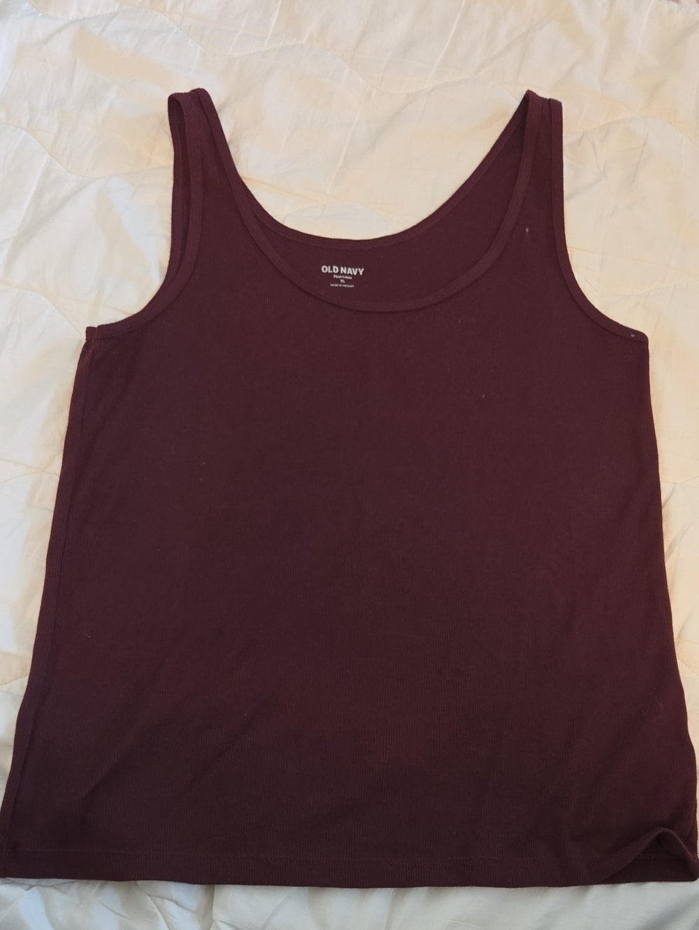 Old Navy burgundy ribbed sleeveless tank relaxed fit XL soft cotton blend worn o